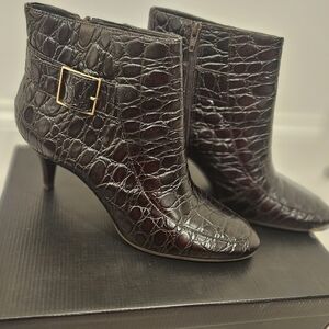 Talbots Dark Brown Crocodile-Patterned Heeled Boots